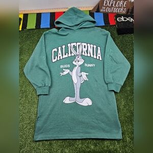 Zara Looney Tunes  Bugs Bunny Hooded Pullover Size 14-16 Long Sleeve Color Green